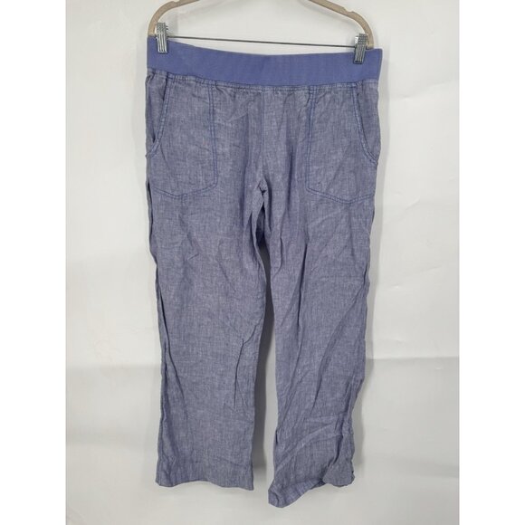 Road & Co Flip Top Lithe Linen Pant Women 14 Blue Minimalist Beach Coastal - Picture 1 of 10